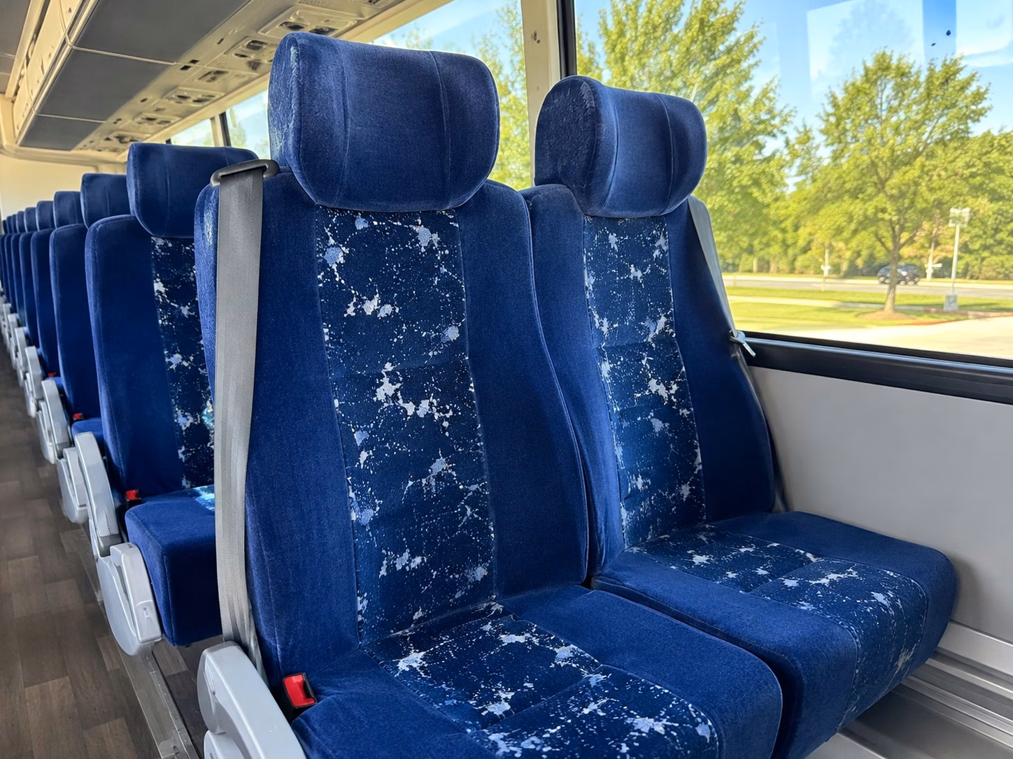 orange charter bus inside
