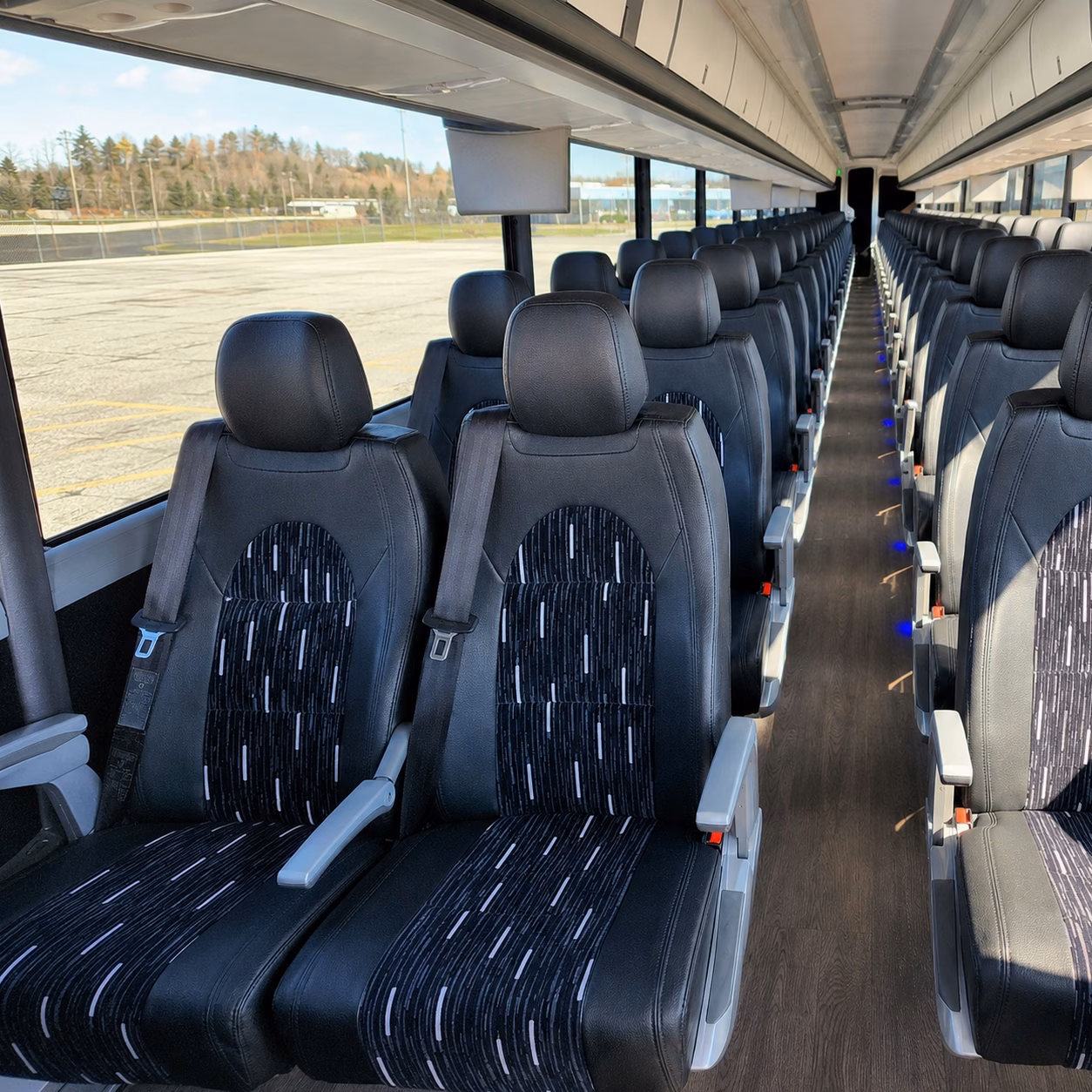 orange charter bus rental interior